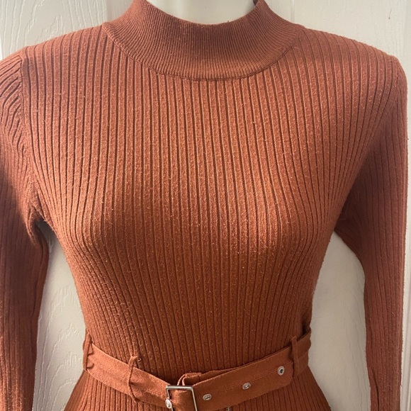 Say What Women’s Brown Zipper Sweater Dress With Belt Size Small - Picture 3 of 10